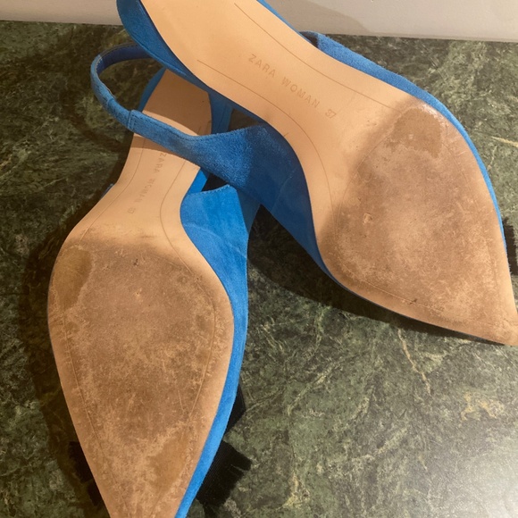 Zara women blue suede kitten heel pointy heel - Picture 3 of 3